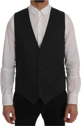 Dolce & Gabbana Grijs Staff Katoen Rayon Vest - Heren - Gillet - Grijs - XL - Katoen - Kostuums