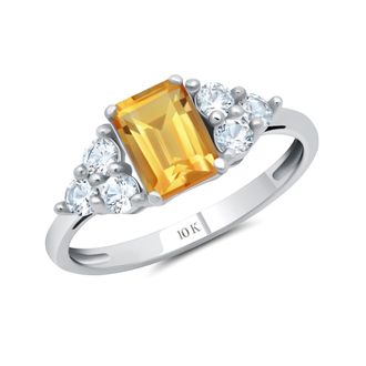 MAX + STONE 10k Yellow or White Gold Gemstone Emerald Cut Birthstone Anniversary Ring