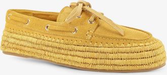 Paloma Barcel&oacute; Womens Loafers Penelope Suede Raffia Yellow Leather-Raffia Leather/raffia