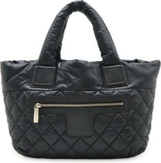 Chanel Black Nylon Leather Handbag Tote Bag (Pre-Owned)