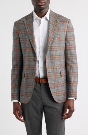Jack Victor McAllen Grey & Orange Plaid Soft Constructed Wool & Silk Blend Sport Coat at Nordstrom, Size 38 Regular
