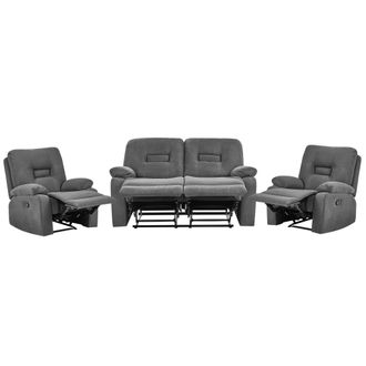 Beliani Conjunto De Sala De Estar Reclinable Moderno De Tela Sof&aacute; De 2 Plazas Y 2 Sillones Gris Grafito Bergen