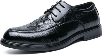 Generic Dress Oxford for Men Lace Up Round Burnished Toe Crocodile Derby Shoes Vegan Leather Slip Resistant Low Top Rubber Sole Classic(Black,7.5 UK)