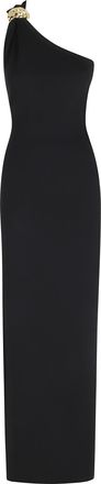 Elisabetta Franchi Black One-Shoulder Golden-Jewel Viscose-Blend Evening Dress