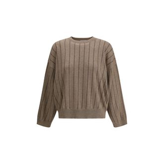 Brunello Cucinelli Brunello Cucinelli Womens Striped Cashmere Sweater - Sage Green - Size Large