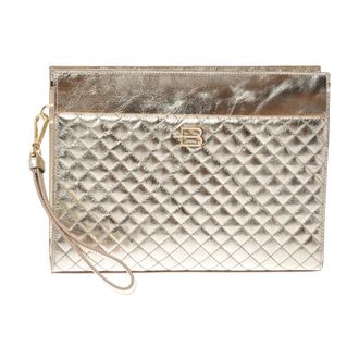 Baldinini Unisex clutch bag in light gold quilted laminated leather - female - Baldinini - Clutches - Gray - ONE SIZE - Bags