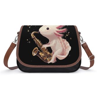 Generic Cute Axolotl Playing Saxophones Womens Crossbody Bag Fashion Shoulder Handbags Message Tote Bag with Adjustable Strap
