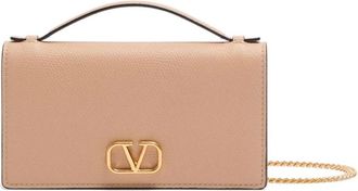 Valentino Garavani Handbags, female, Pink, ONE SIZE, Beige Leather Chain Strap Bag