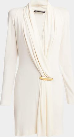 Tom Ford V-Neck Draped Mini Dress with Buckle Detail
