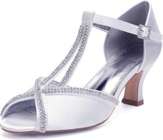 Generic Wedding Bridal Shoes Womens Low Kitten Heel Peep Open Toe Ankle Strap Sandals Buckle Office Summer Dress Low Heels 6.5Cm,White,4 UK