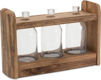 Melrose International Bottle Vases in Wood Stand 15L - Brown