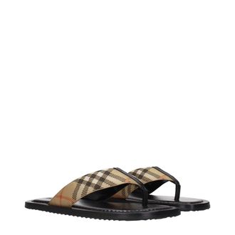 Burberry Check Fabric Flip-Flop Sandals - Beige