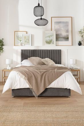 Aspire Home Accents Grant Divan, Linen Fabric, Strutted Headboard, No Drawers in Brown | Size: King