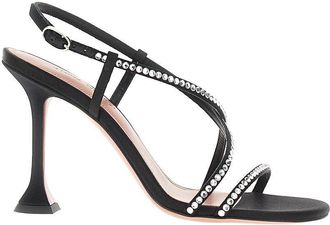 Amina Muaddi Satin Sally sandals with crystals Woman 36