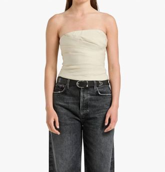 Shona Joy Kasbah Strapless Draped Bodice Top In Oyster