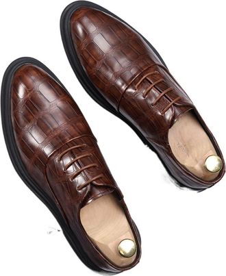 Generic Dress Oxford Formal Shoes for Men Lace Up Round Toe Plaid Print Faux Leather Low Top Slip Resistant Anti-Slip Party(Brown,10.5 UK)