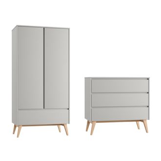 OEM Commode 3 Tiroirs Et Armoire 2 Portes Pinio Swing Gris Et Bois