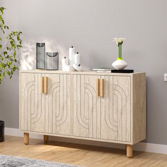 Dmora Credenza Venerina, Alacena 2 Estantes, 4 Puertas, 4 Compartimentos, 120x30x74h Cm Beige M&aacute;rmol