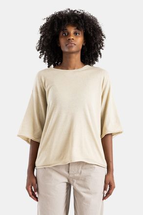 CASEY CASEY Womens Oversized Raw-Edge Sand Beige T-Shirt Green T-Shirts And Polos
