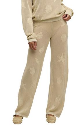 Barefoot Dreams Shell Jacquard Sheer Cotton Pajama Pants in Stone at Nordstrom, Size X-Small