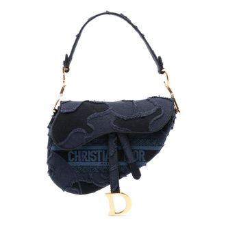 Dior Tweedehands Camouflage Geborduurde Canvas Zadel Tas