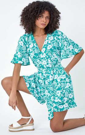 DUSK Floral Print Belted Wrap Playsuit