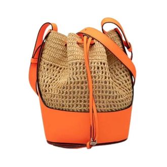 Loewe Pre-owned Raffia Bucket Bag - Dames - Pre-owned - Oranje - Maat: ONE Size Leer