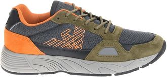 Emporio Armani Groen Grijze Sneakers - Heren - Sneakers - Veelkleurig - 42 1/2 EU - Leer - Schoenen