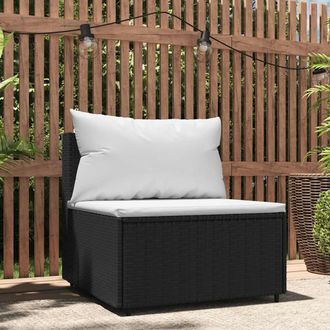 vidaXL Sof&aacute; Central De Jard&iacute;n Con Cojines Rat&aacute;n Sint&eacute;tico Negro Vidaxl