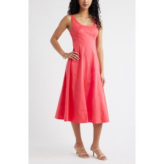 Open Edit Seamed Strech Cotton Poplin Midi Dress in Pink Paradise at Nordstrom, Size Xx-Small