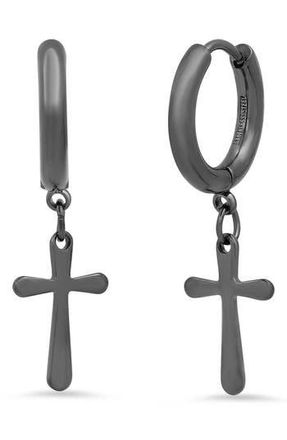 Steeltime 18K Yellow Gold Plated Cross Hoop Earrings in Black at Nordstrom Rack