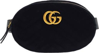 Gucci Gg Marmont Belt Embellished Matelasse Velvet Black Velvet Handbag (Pre-Owned)