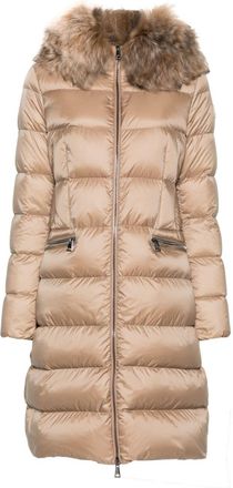 Moncler Boedic puffer coat - women - Polyamide/Lamb Fur/Polyamide/Goose Down/Feather - 3 - Neutrals