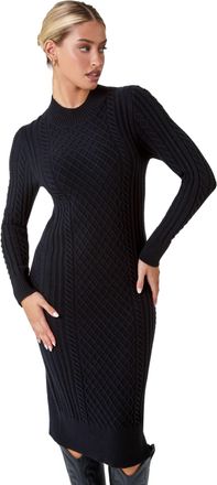 DUSK Womens Cable Knit Midi Jumper Dress - Black - Size 12 UK