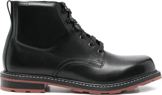 Bally Black Treaded Lace-Up Leather Ankle Boots