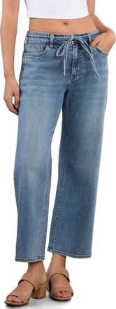 HINT OF BLU Loop Me In Drawstring Crop Wide Leg Jeans in Stone Blue at Nordstrom, Size 34