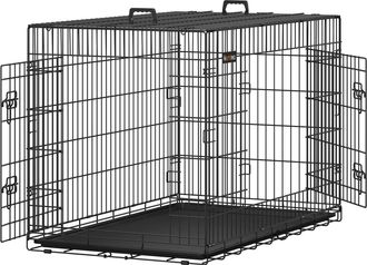 FEANDREA Jaula para perros con 2 puertas 122 x 74,5 x 80,5 cm de color negro