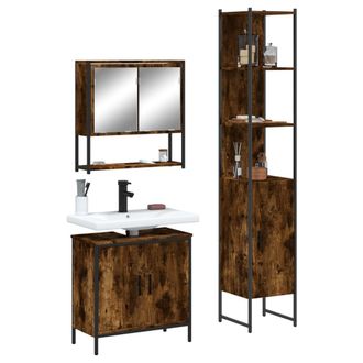 vidaXL Vidaxl - Set De Muebles Ba&ntilde;o 3 Pzas Madera Contrachapada Roble Ahumado