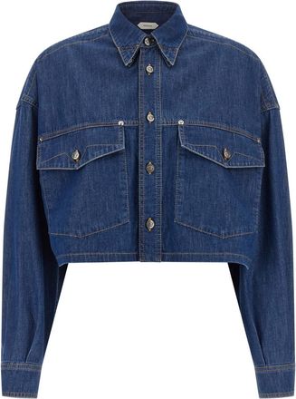 Versace Blue Oversized Cropped Shirt