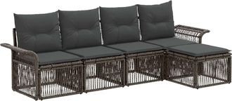 vidaXL Conjunto De Sof&aacute;s De Jard&iacute;n 5 Uds. Gris Rat&aacute;n Sint&eacute;tico Vidaxl