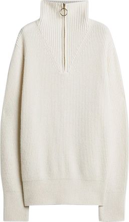 Forte_Forte High Collar Ribbed Knit Sweater with Circular Zipper Pull