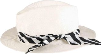 MC2 Saint Barth White Paper Hat With Zebra Print Bandeau