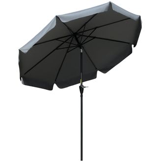 OUTSUNNY 2.7m Patio Umbrella Garden Parasol with Crank - Ruffles - 8 Ribs - Grey | TJ Hughes