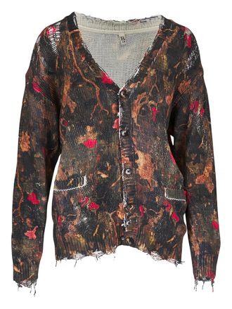 R13 distressed print cardigan - women - Cotton - M - Brown