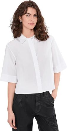 Vince Scallop Detail Short Sleeve Shirt Womens Clothing Optic White : MD, Cotton