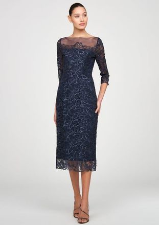 Theia Marbella Beaded Midi Dress in Nautical Navy at Nordstrom, Size 16