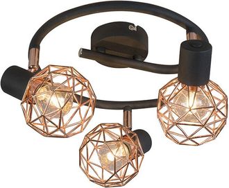 QAZQA Dise&ntilde;o Foco Moderno Negro Con Cobre 3 Luces - Mesh Acero Redonda Adecuado Para Led Max. 3 X 40 Watt - Qazqa