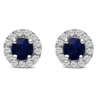 House of Brilliance 10K White Gold Blue Sapphire and 1/10 Ct Diamond Halo Stud Earrings at Nordstrom