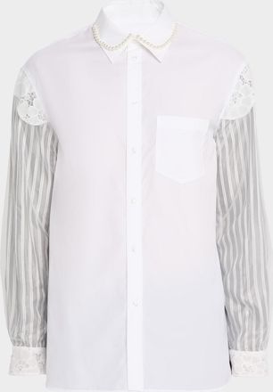 Simone Rocha Mens Trapped Lace Patchwork Button-Down Shirt