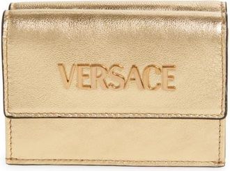 Versace Logo Metallic Leather Trifold Wallet in Mekong Gold Versace at Nordstrom